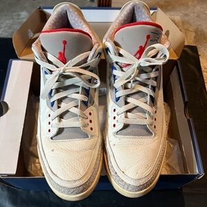 Jordan Retro 3 White and Red Athletic Shoes SZ 14